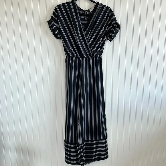 Ces Femme Pantsuit women's small black blue white striped wide leg - Picture 1 of 12